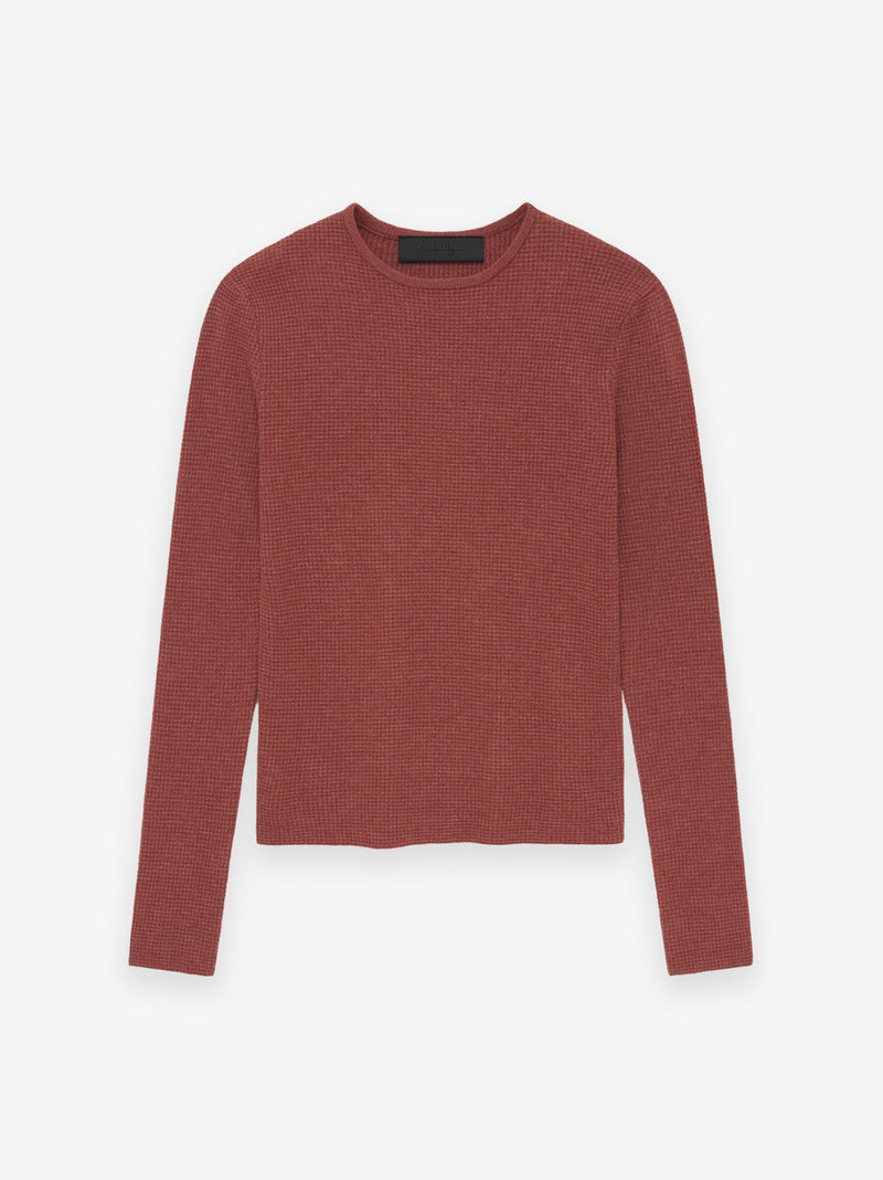 Womens Waffle Fitted Long Sleeve Sweater 1