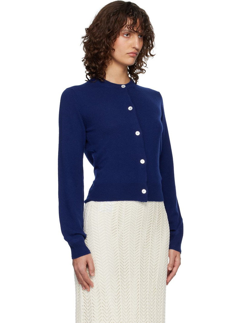 Blue Wool Crew Neck Long Sleeves Cardigan 2