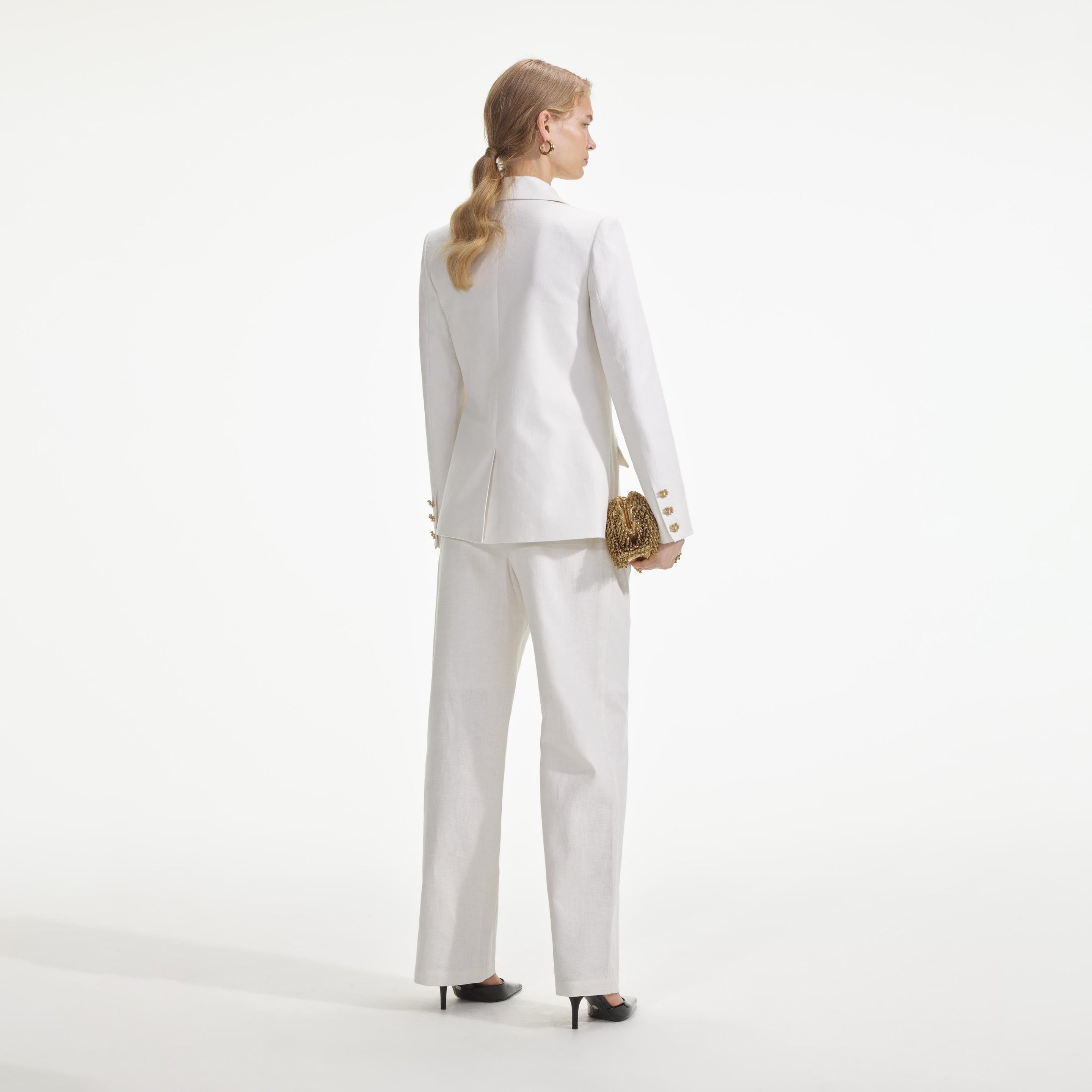 White Linen Blazer - 3