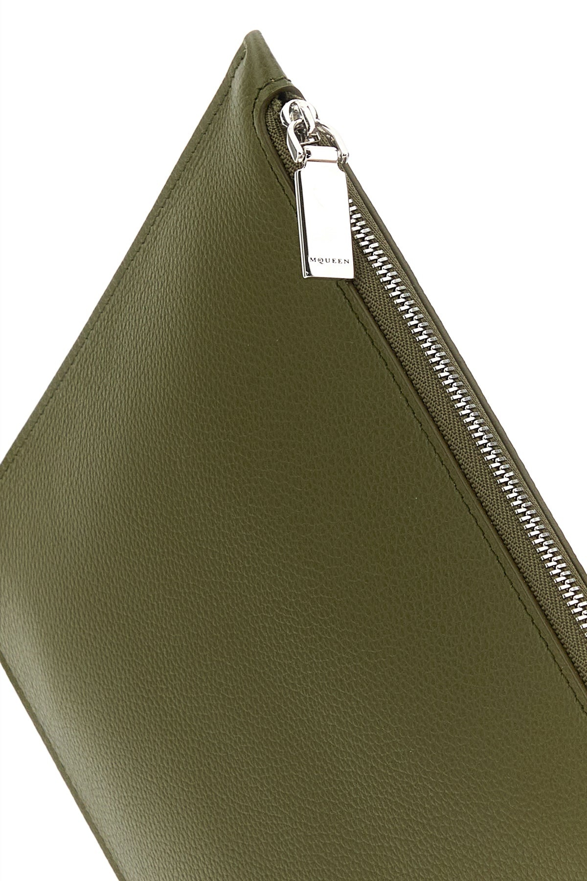 Olive green leather large Sling pouch - 4