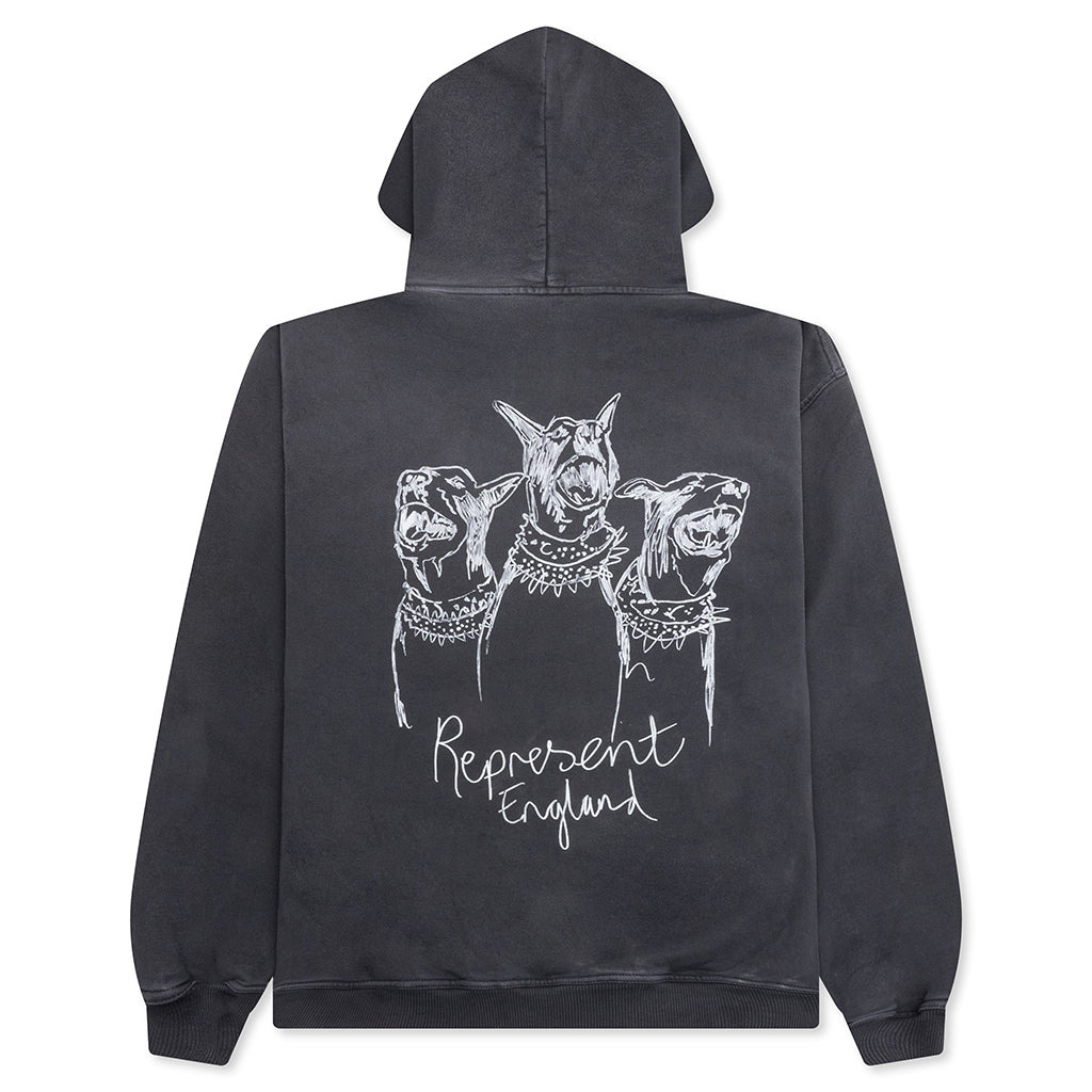 HAND DRAWN THOROUGHBRED DOGS HOODIE - AGED BLACK - 2