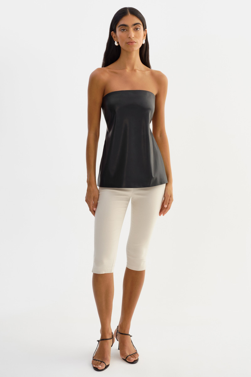 KATYA | Faux Leather Open Back Strapless Top 4
