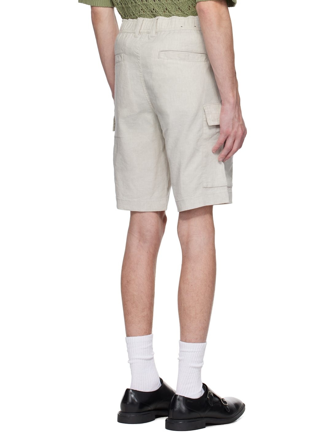 Beige Drawstring Cargo Shorts - 3