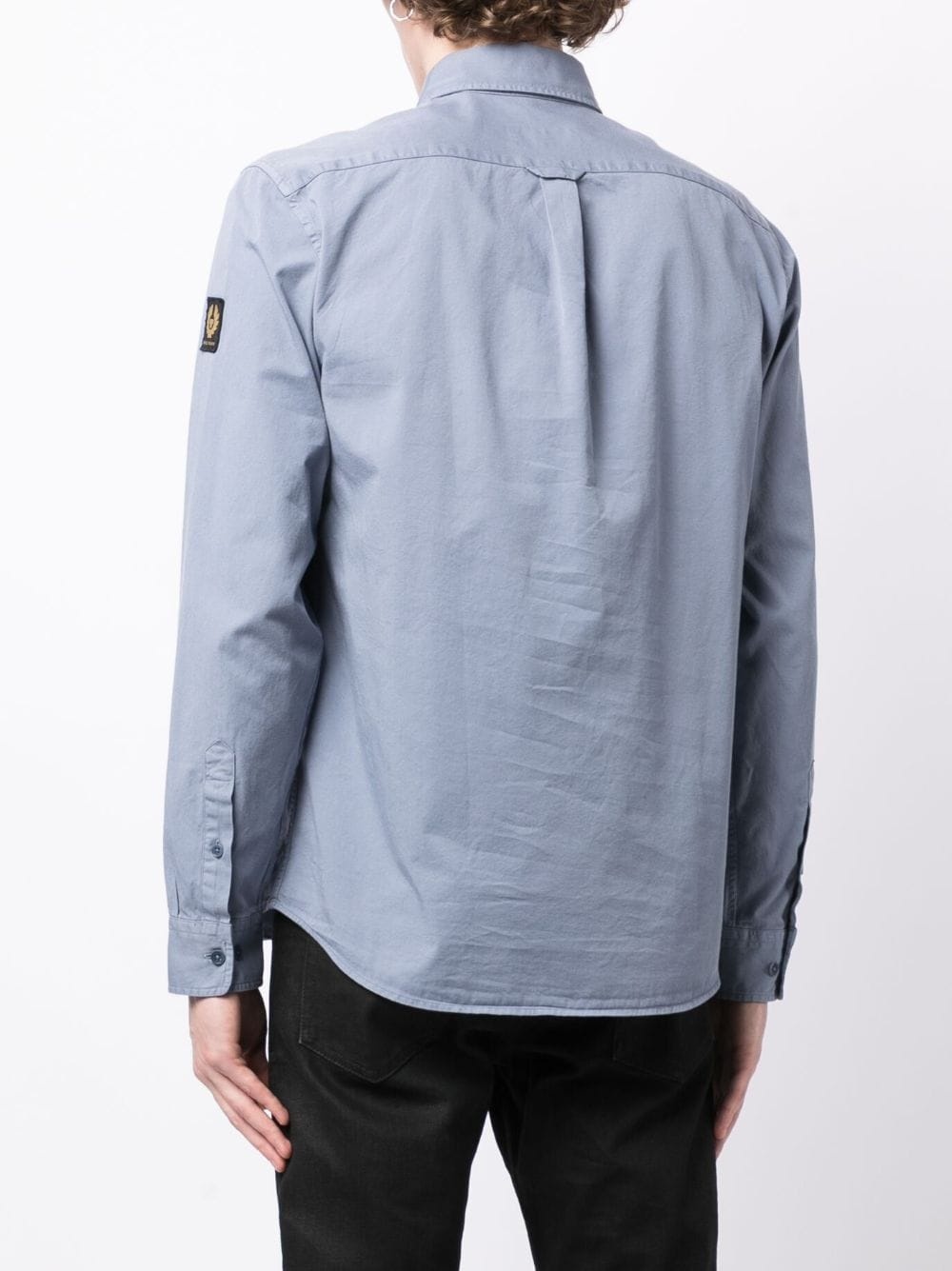 logo-patch button-up cotton shirt - 4
