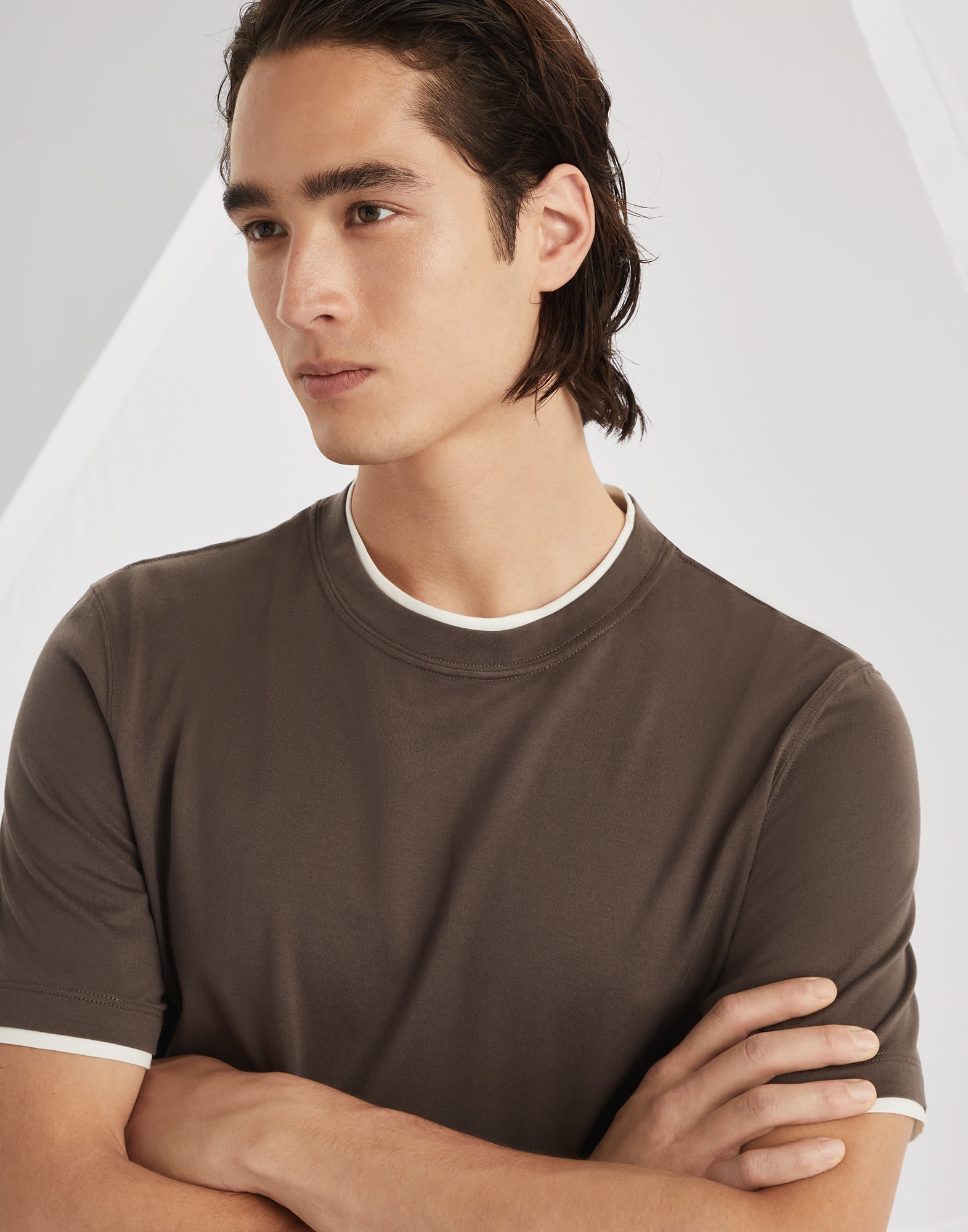 Cotton jersey crew neck T-shirt with faux-layering - 3