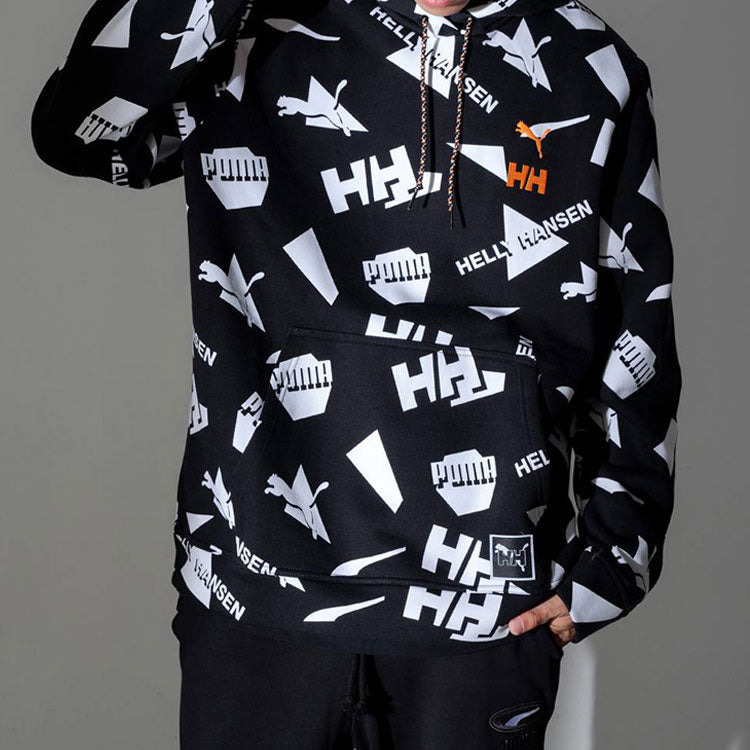 PUMA x Helly Hansen All Over Print Hoodie 'Black White Orange' 597449-01 - 6