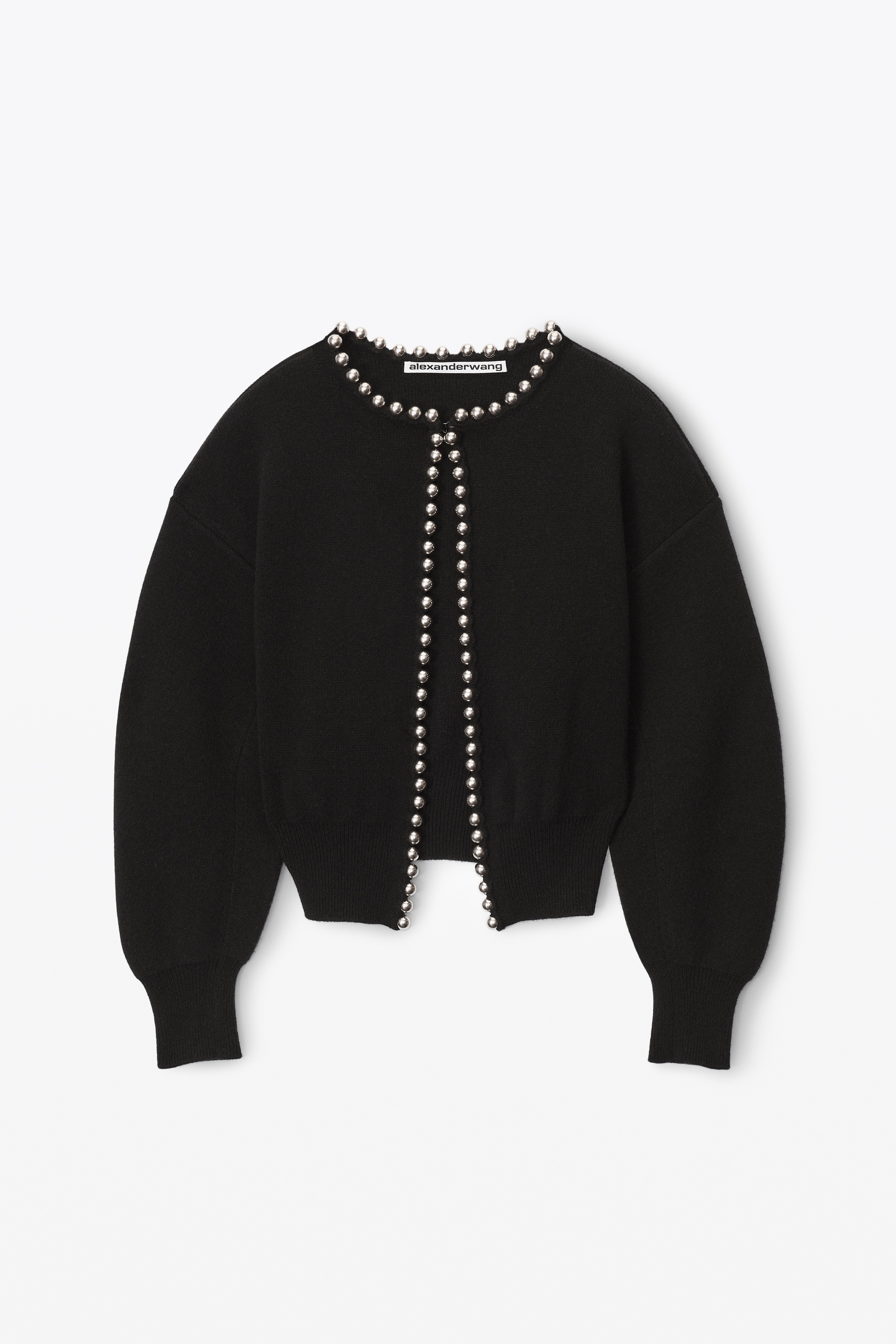 crewneck cardigan with ball chain trim - 1