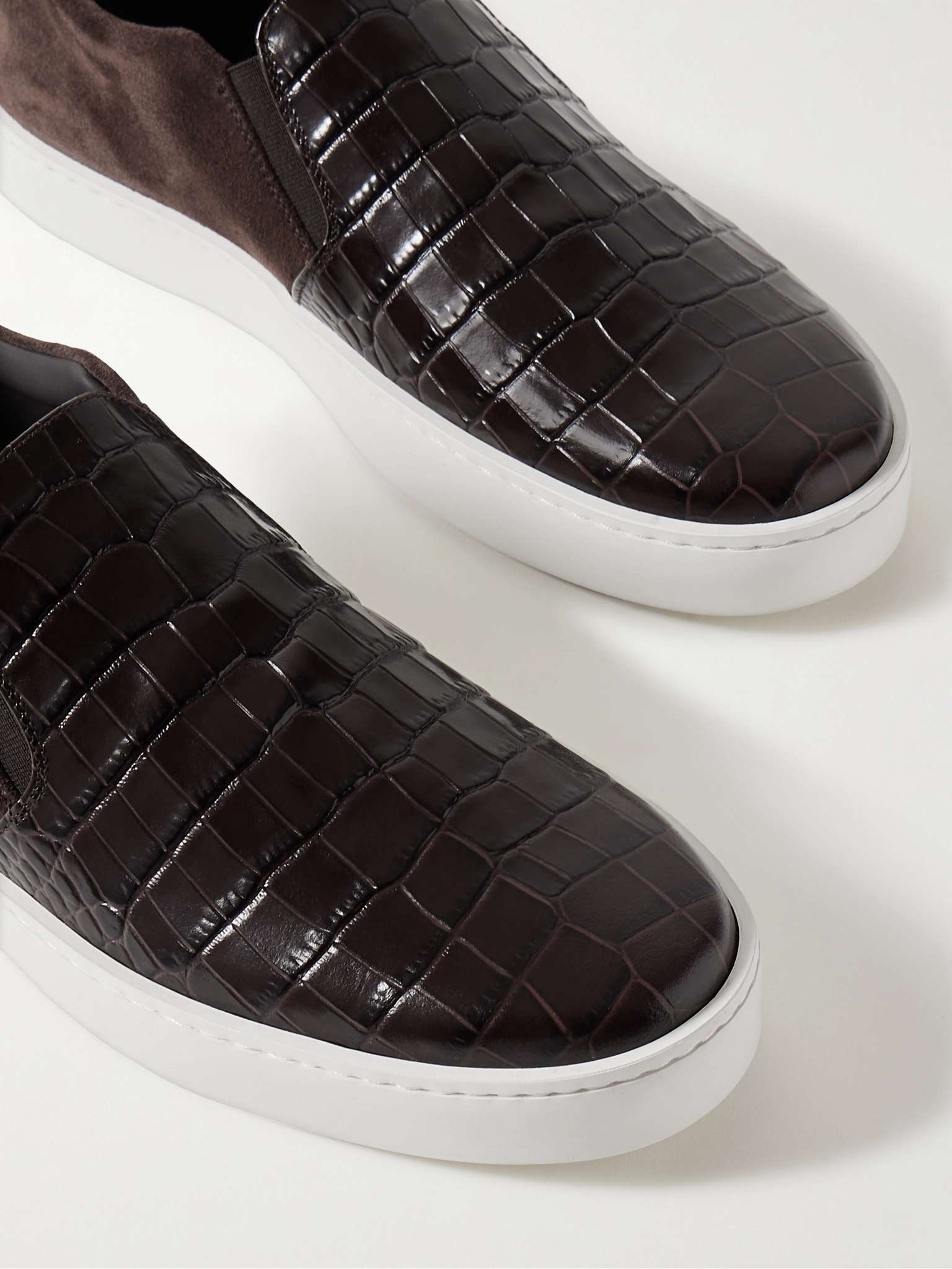 Nadores Suede and Croc-Effect Leather Slip-On Sneakers - 6