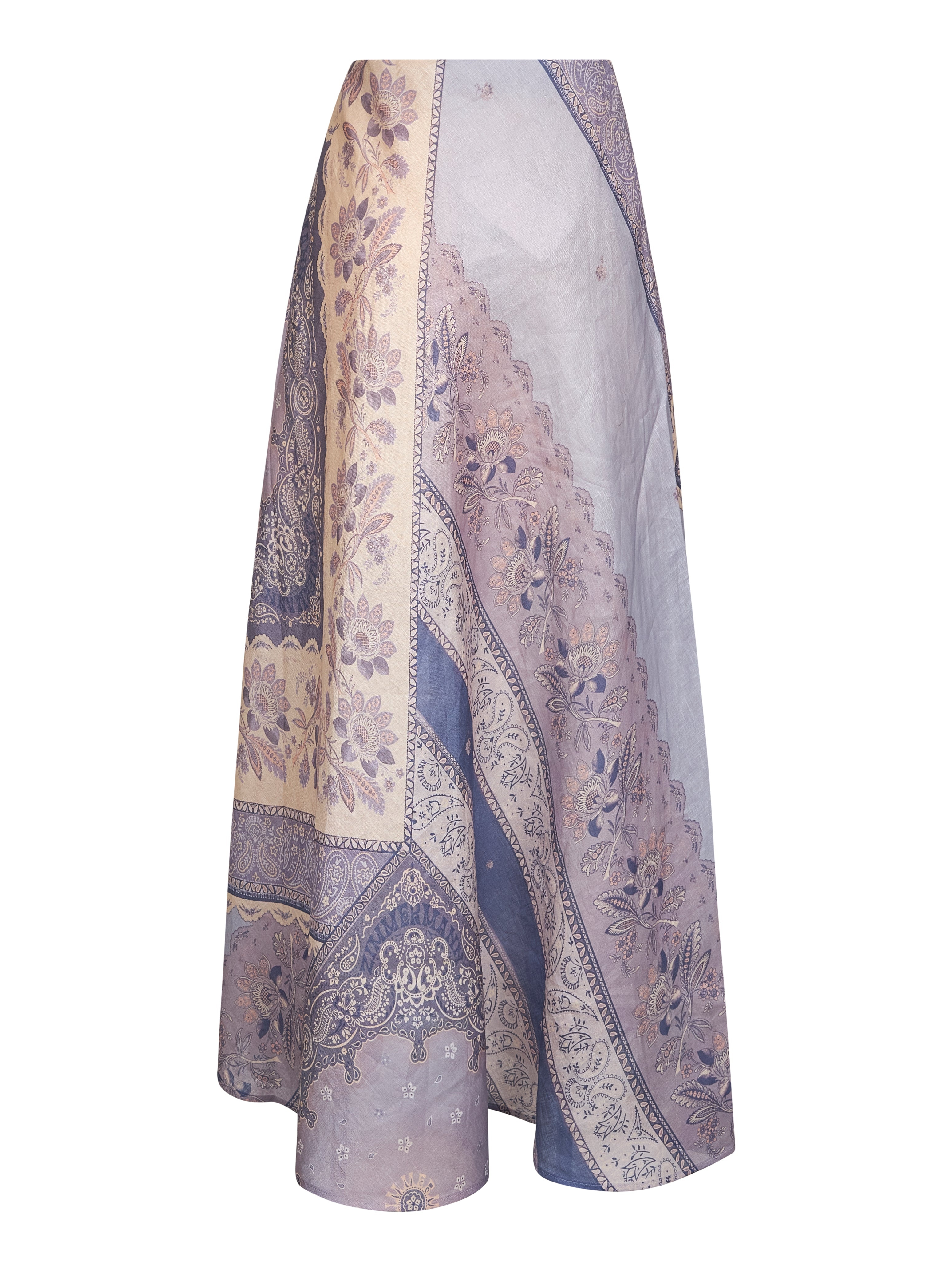 Blue bandana print linen Lucky long skirt - 2