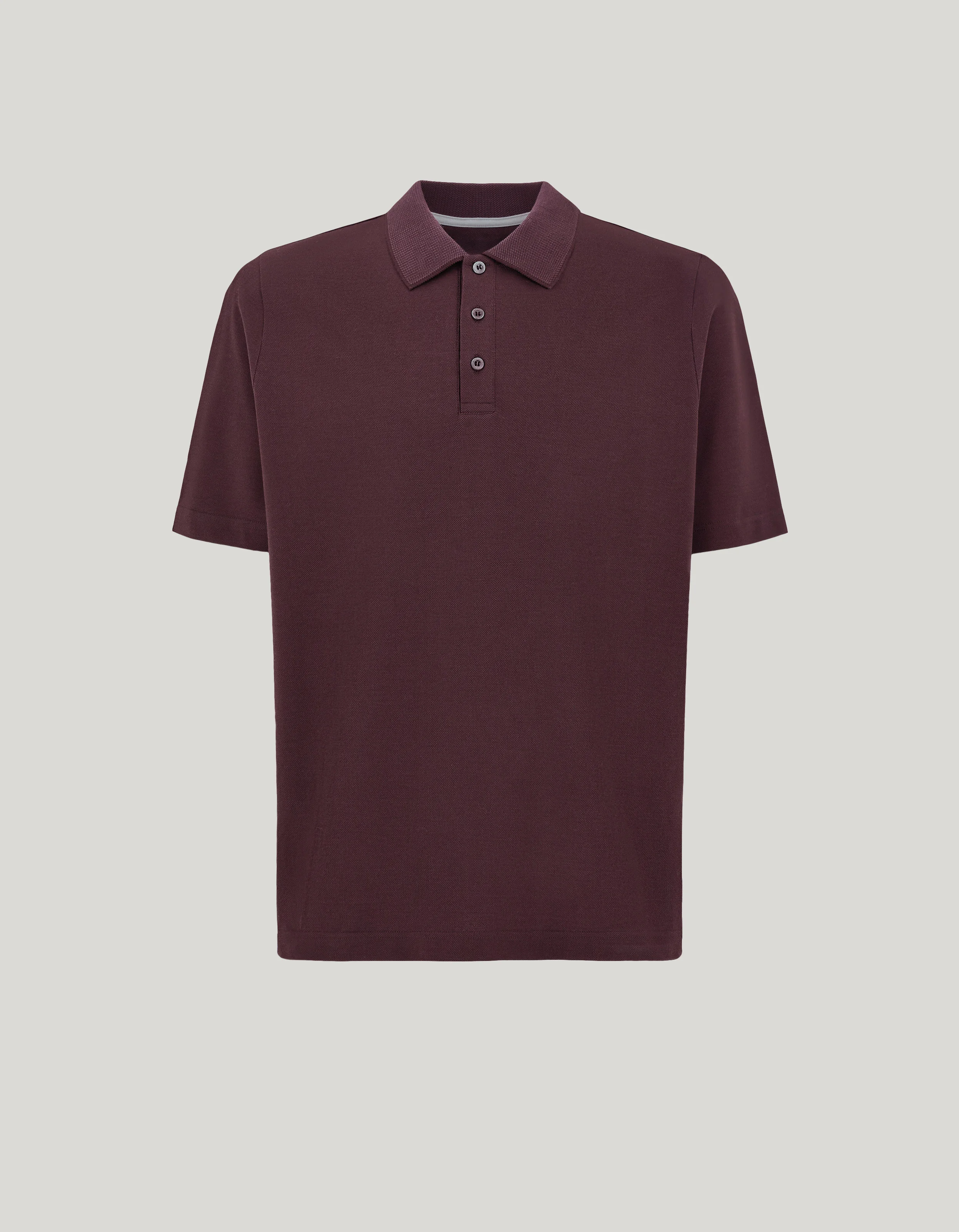 DARK BURGUNDY TWO-TONE COTTON PIQUÉ POLO SHIRT - 1