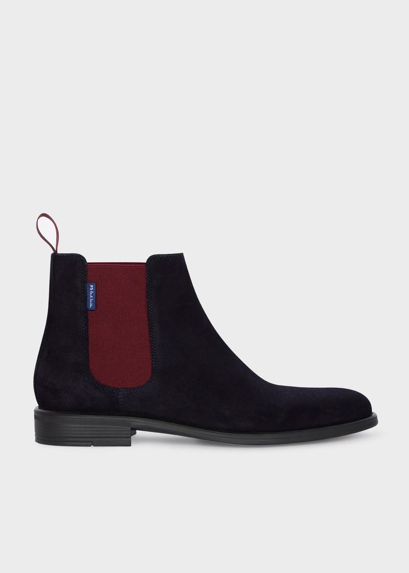 Navy Suede 'Cedric' Boots With Burgundy Trim 1