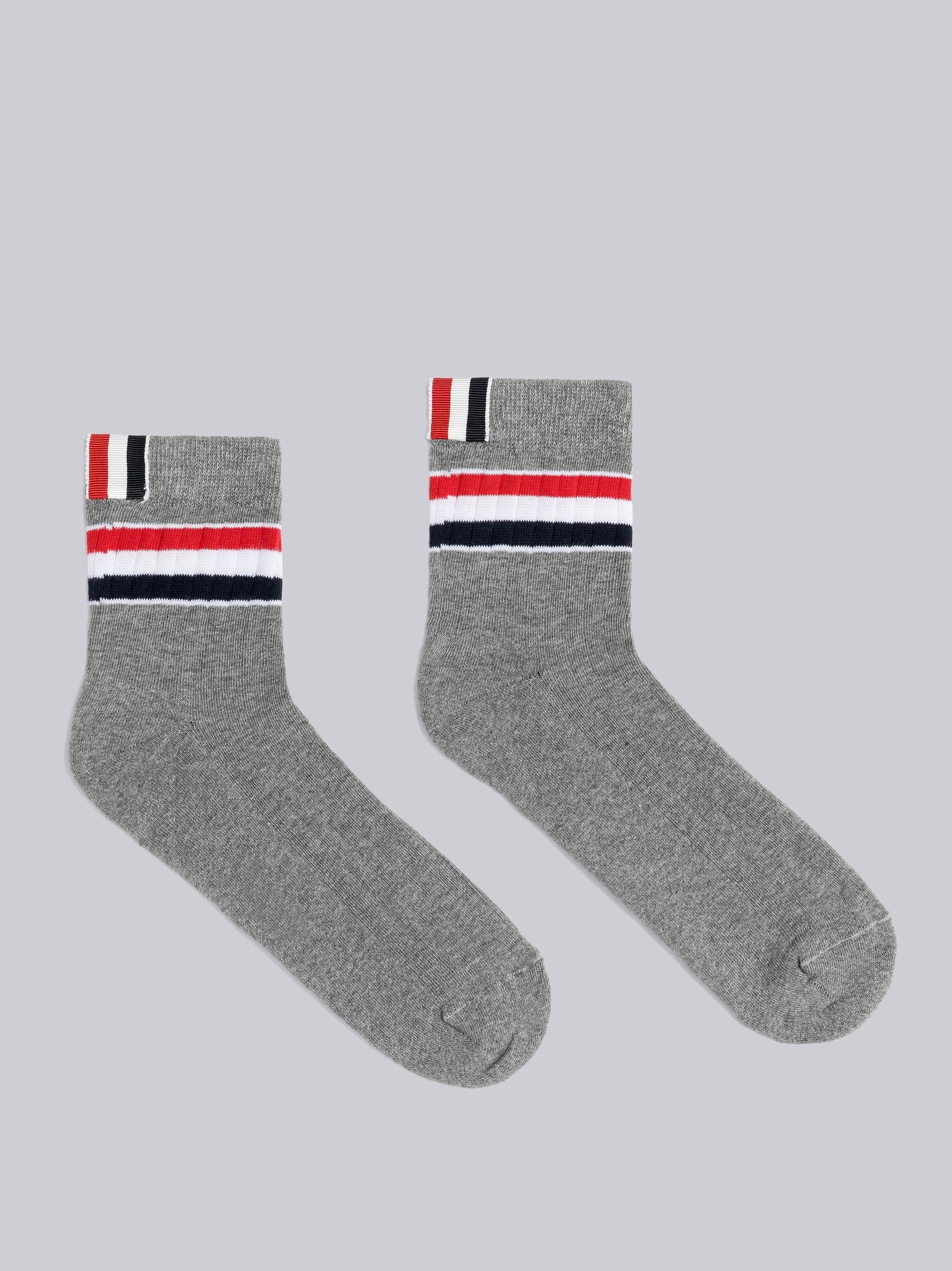 ATHLETIC RIB COTTON STRIPE ANKLE LENGTH SOCKS - 1