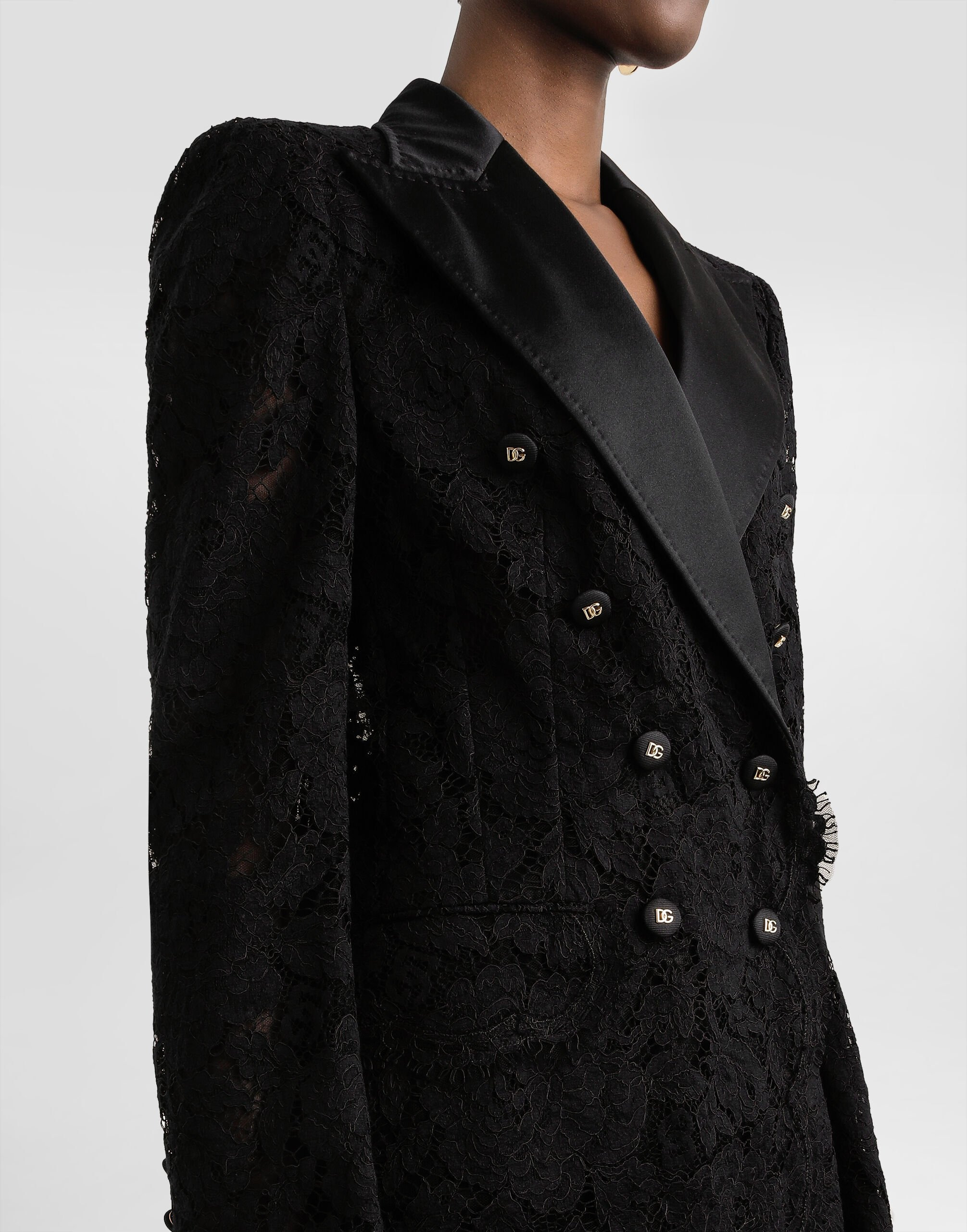 Double-breasted branded floral cordonetto lace Turlington-fit jacket - 4