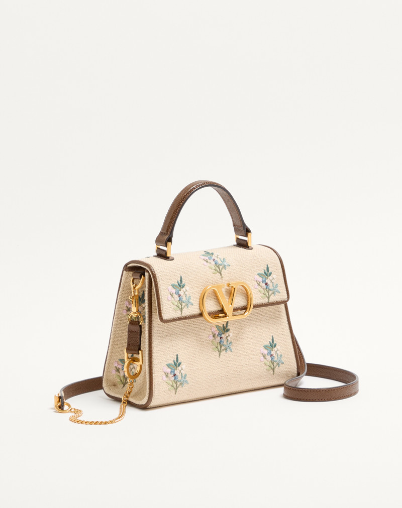 VALENTINO GARAVANI VSLING SMALL HANDBAG IN LINEN WITH EMBROIDERY 3