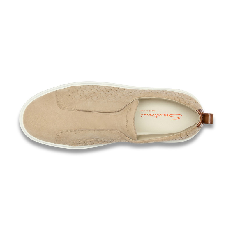 Men's beige woven suede slip-on sneaker 5
