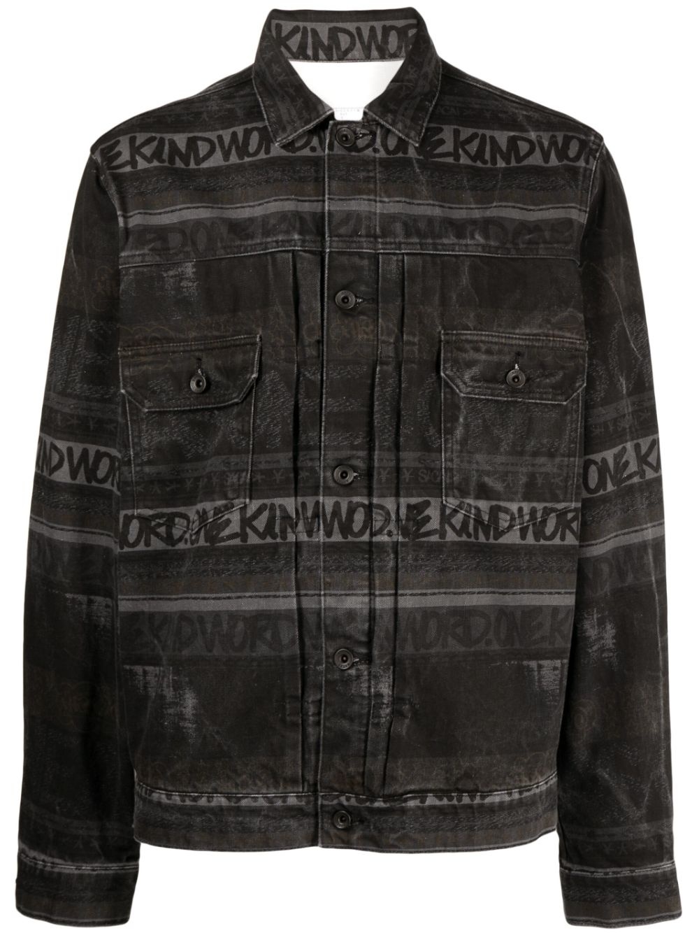 graphic-print distressed denim jacket - 1