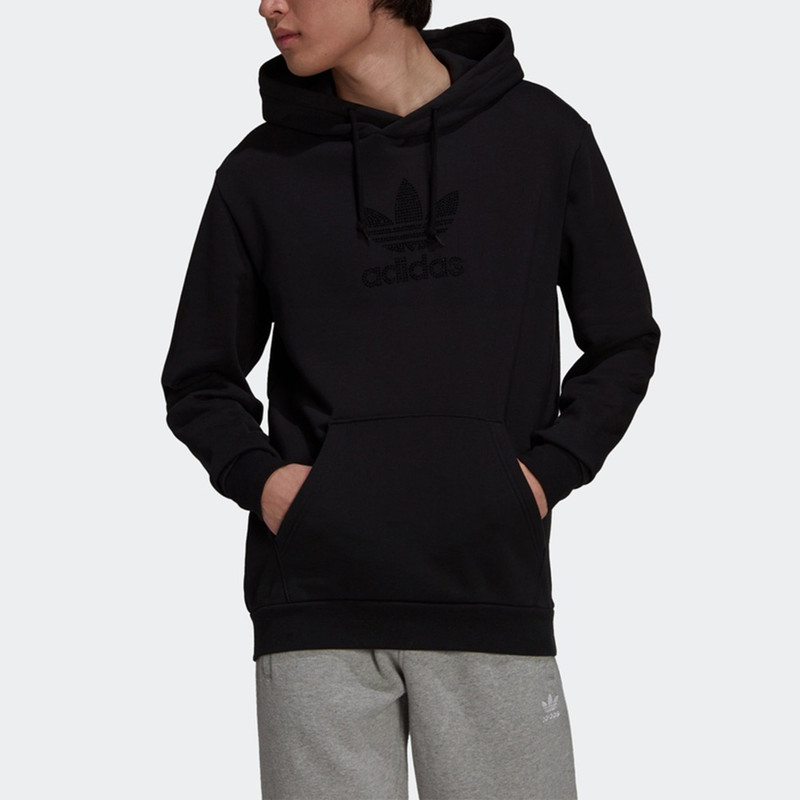 adidas Men's adidas originals Tref Rhinest Hd Studded Logo Sports Pullover Black GN3648 outlook