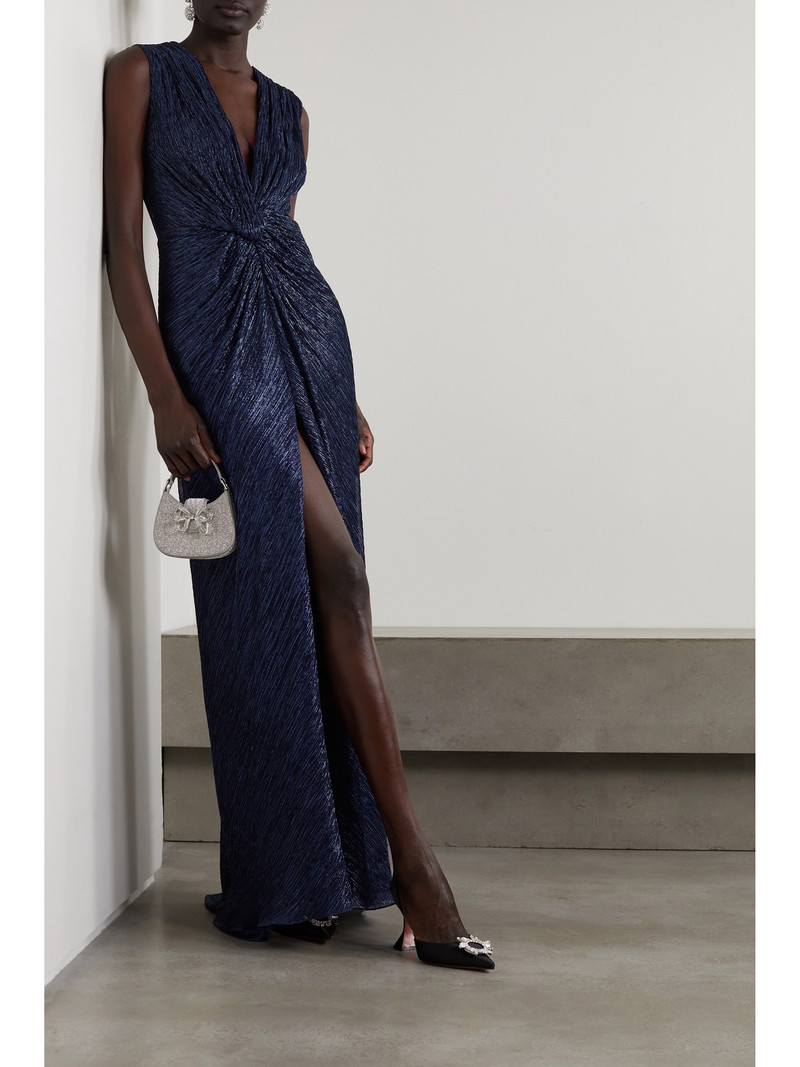 COSTARELLOS Mireille Twist-front Metallic Plissé-jersey Gown outlook