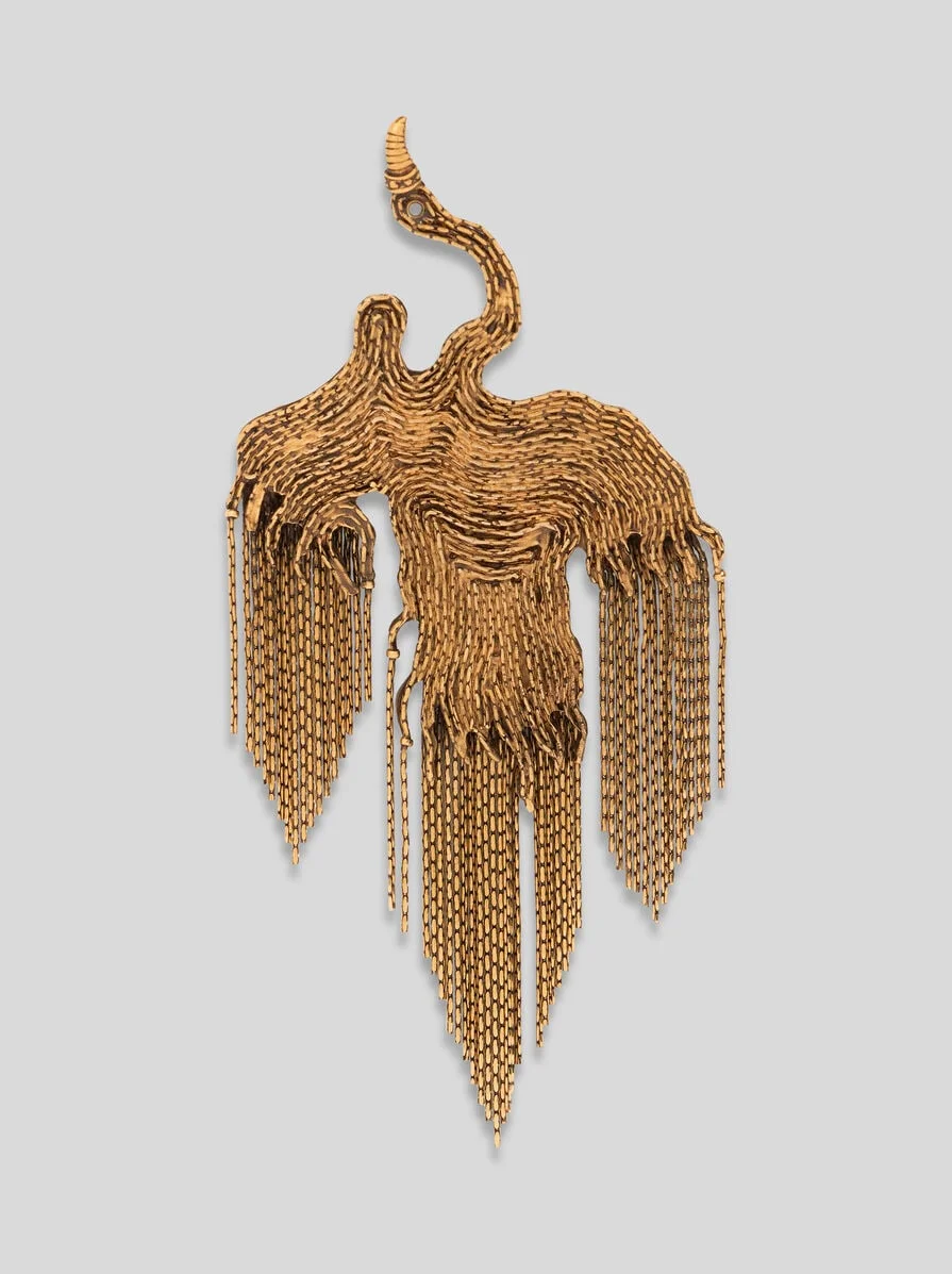 BRASS PHOENIX BROOCH WITH FRINGING - 1