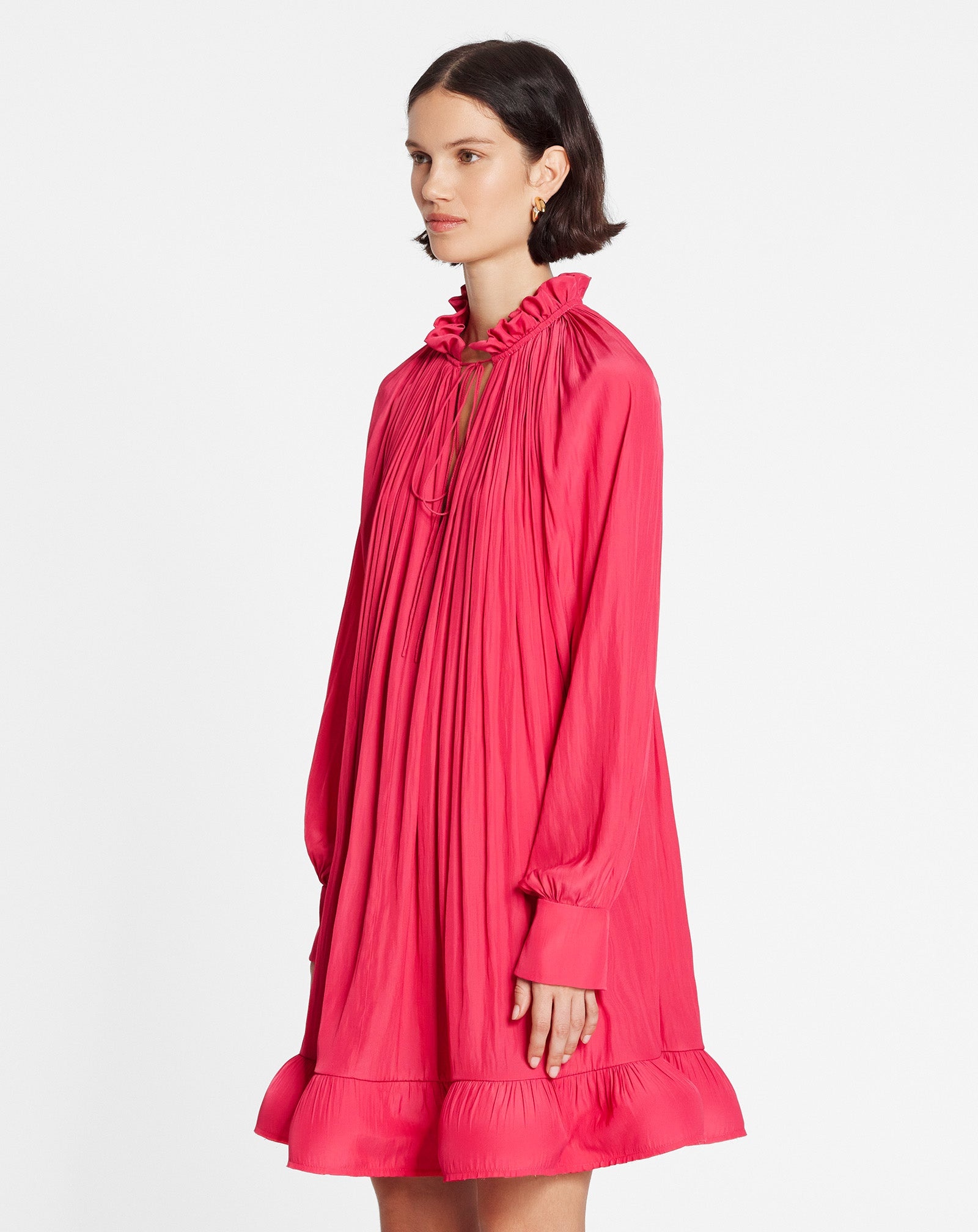 SHORT CHARMEUSE DRESS WITH LONG SLEEVES AND RUFFLES - 3
