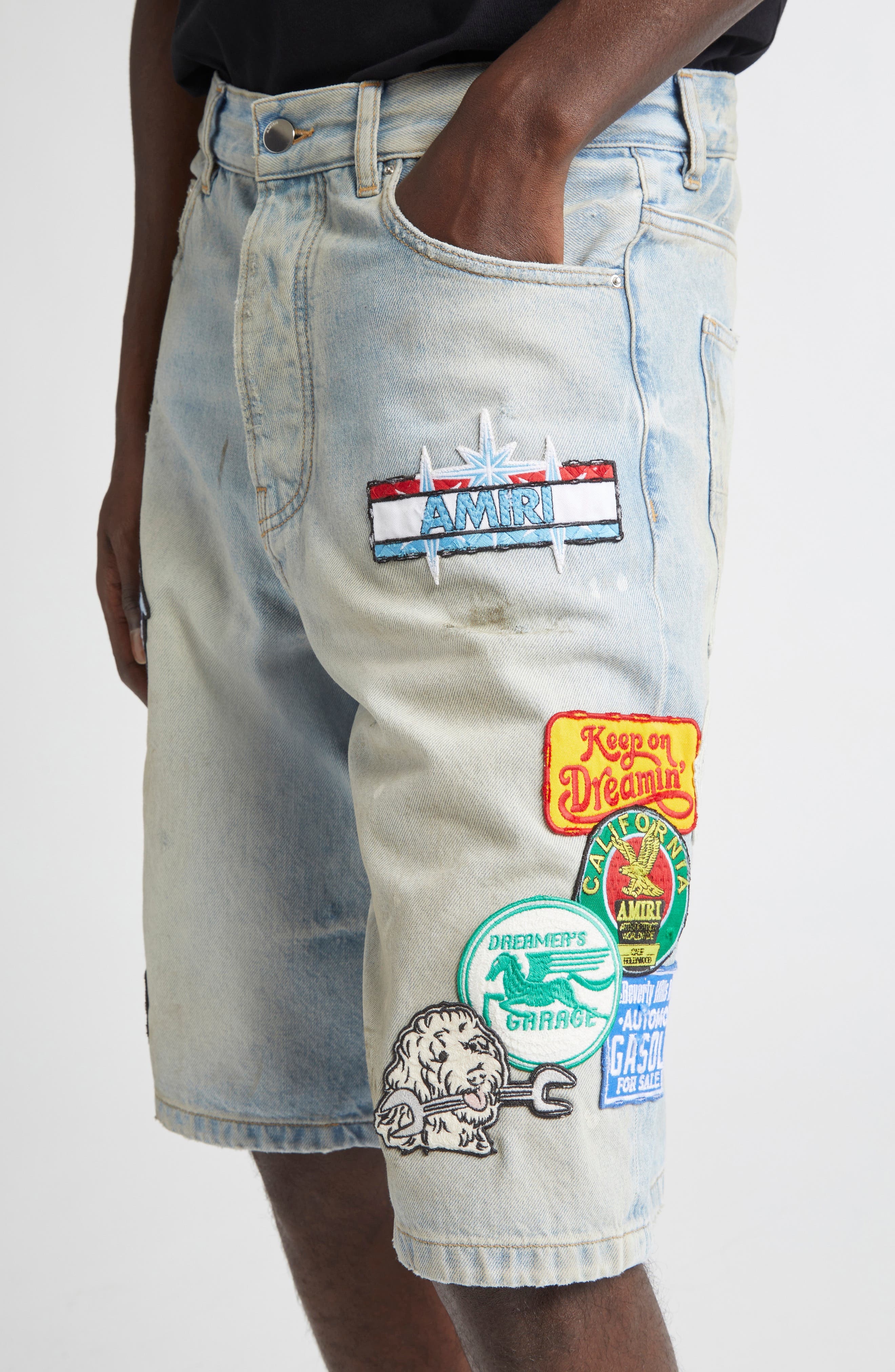 AMIRI Station Patch Denim Shorts in Perfect Antique Indigo at Nordstrom - 4