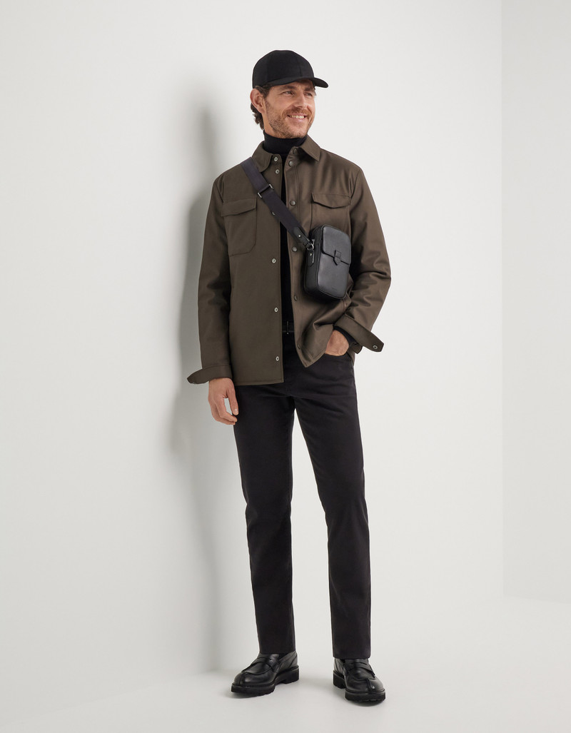 Canali TECHNICAL FABRIC OVERSHIRT IN MEDIUM BROWN outlook