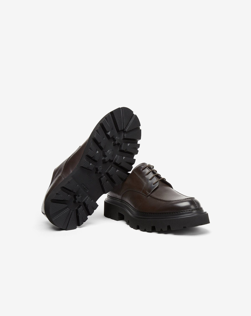 Dark brown aged calfskin Norwegian-stitched Derby shoes 4