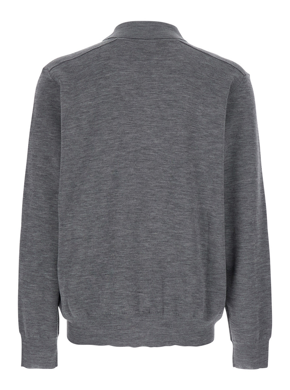 Burberry Men Grey Polo Shirt With Classic Collar And Check Motif On The Collar In Wool Man - 2