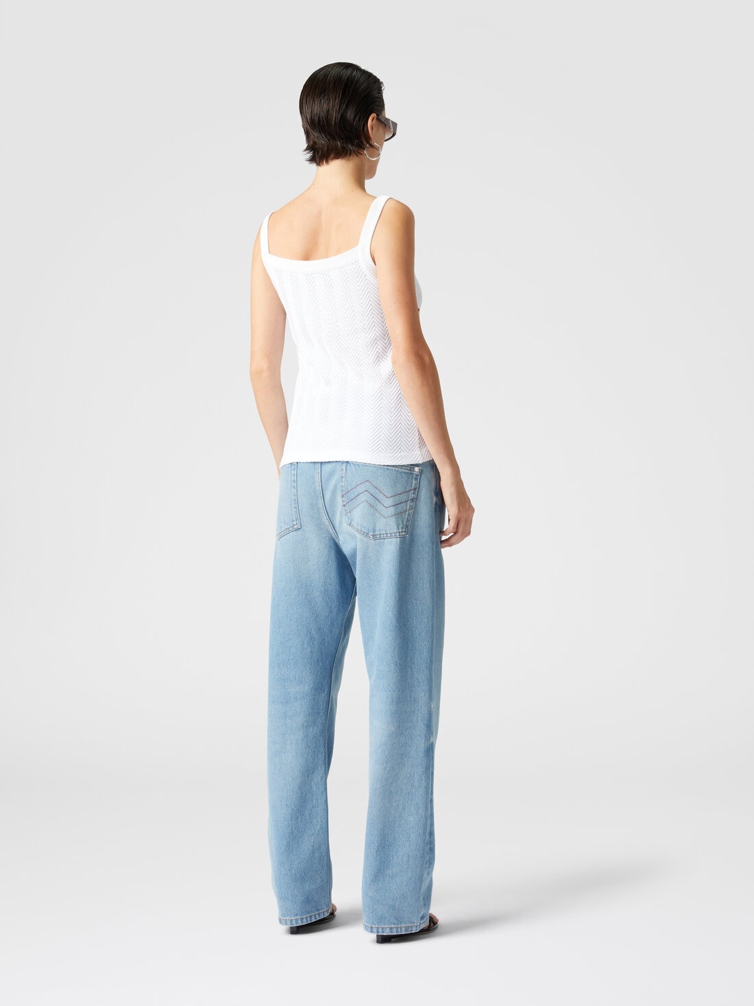 Tone-on-tone zigzag cotton and viscose tank tops - 3
