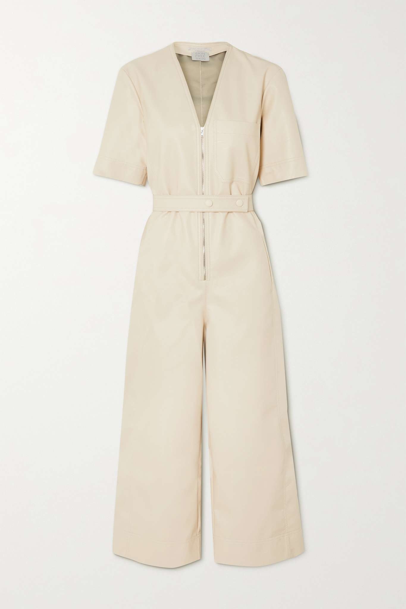 Cropped belted vegetarian leather jumpsuit - 1