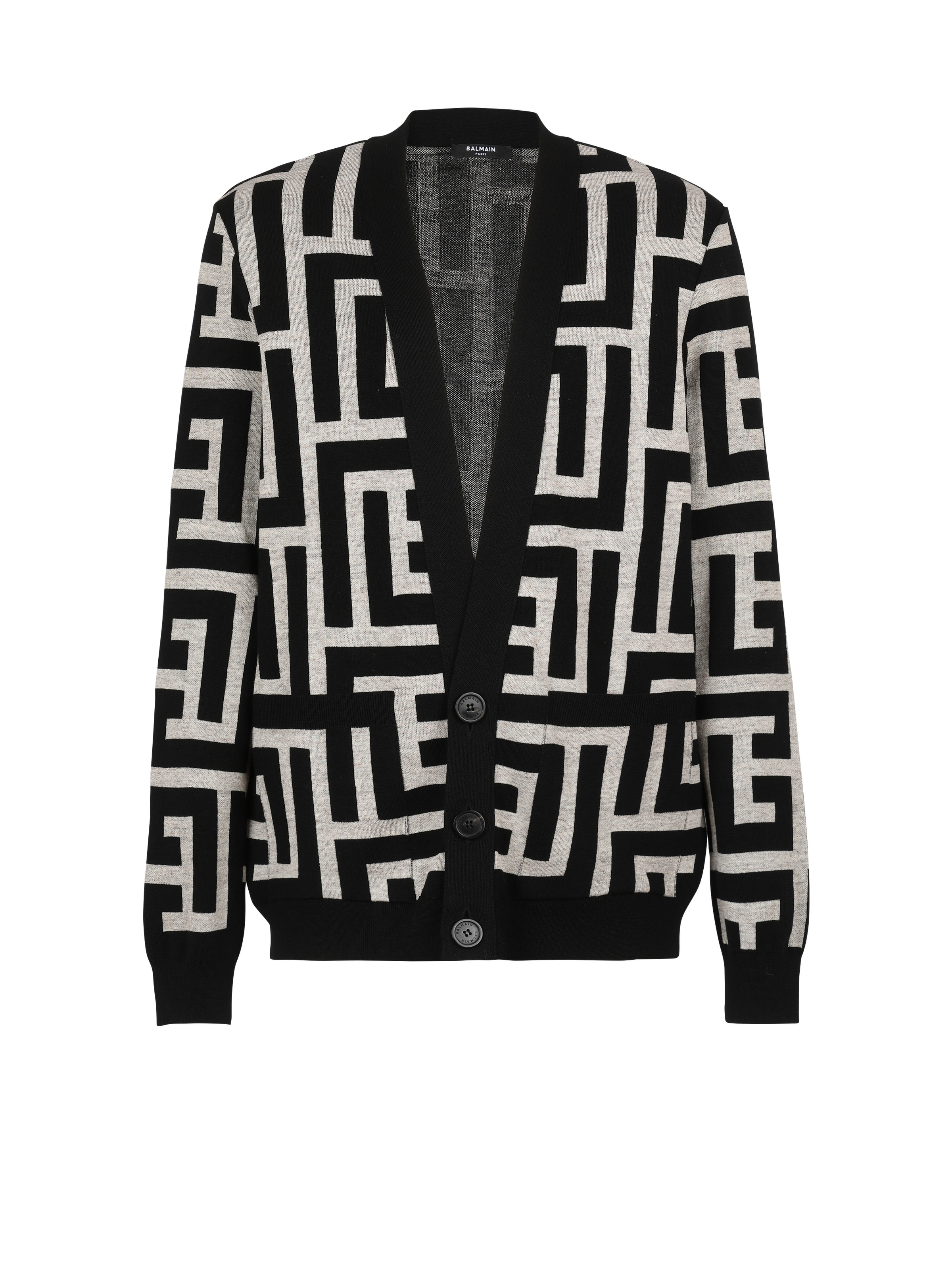 Oversized wool cardigan with maxi Balmain monogram - 1