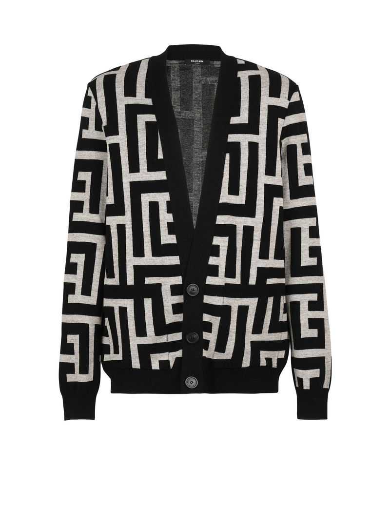 Oversized wool cardigan with maxi Balmain monogram 1