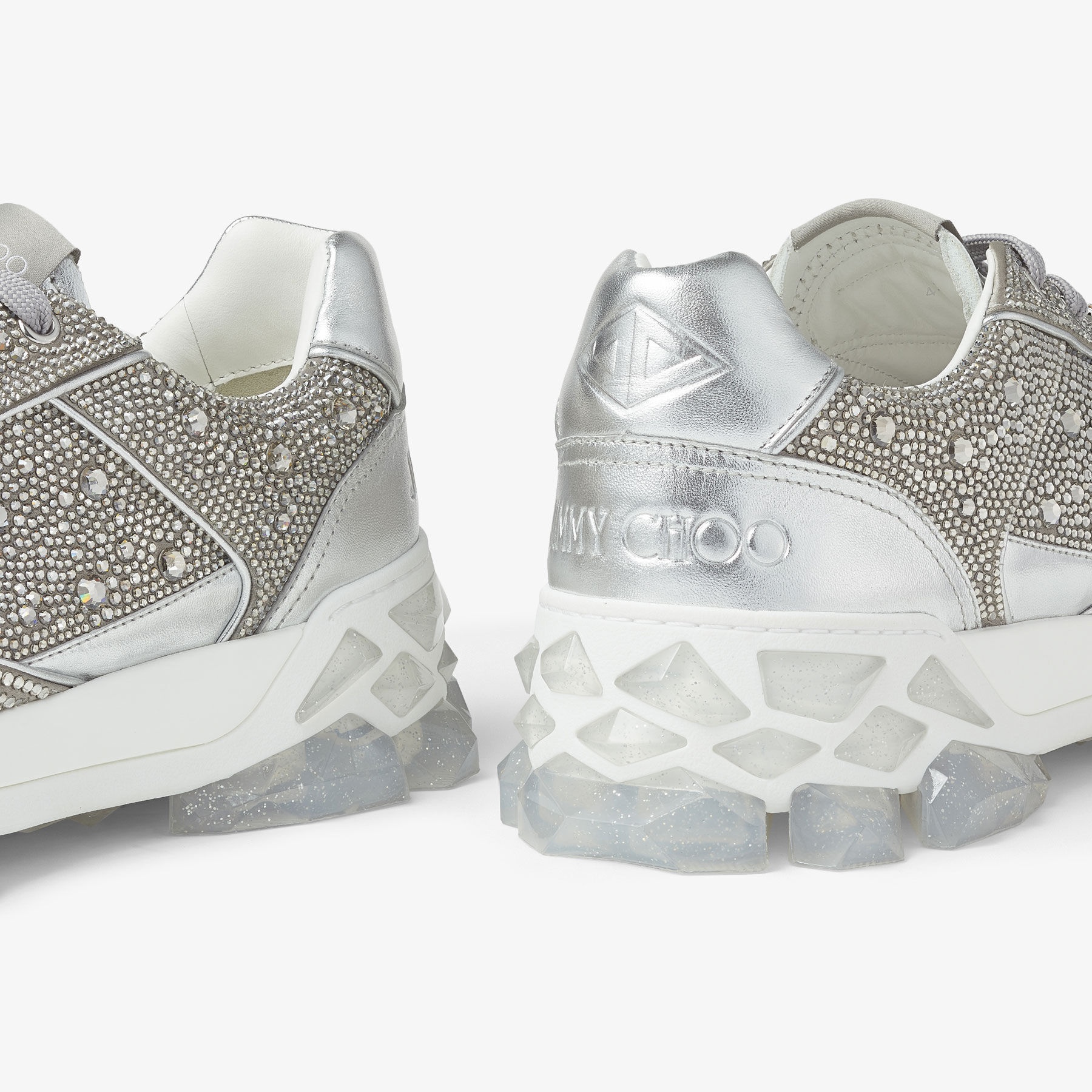Diamond X Strap/M
Silver Satin Low Top Trainers with Crystal Embellishment and Crystal Strap - 5