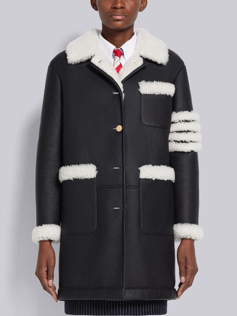 Reversed Shearling 4-Bar Round Collar Overcoat 1