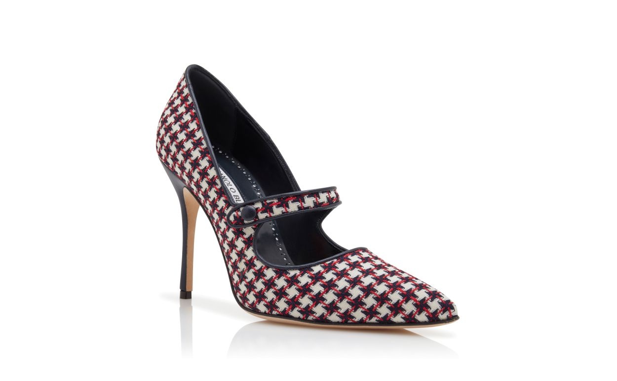 Black Wool Dogtooth Mary Jane Pumps - 3
