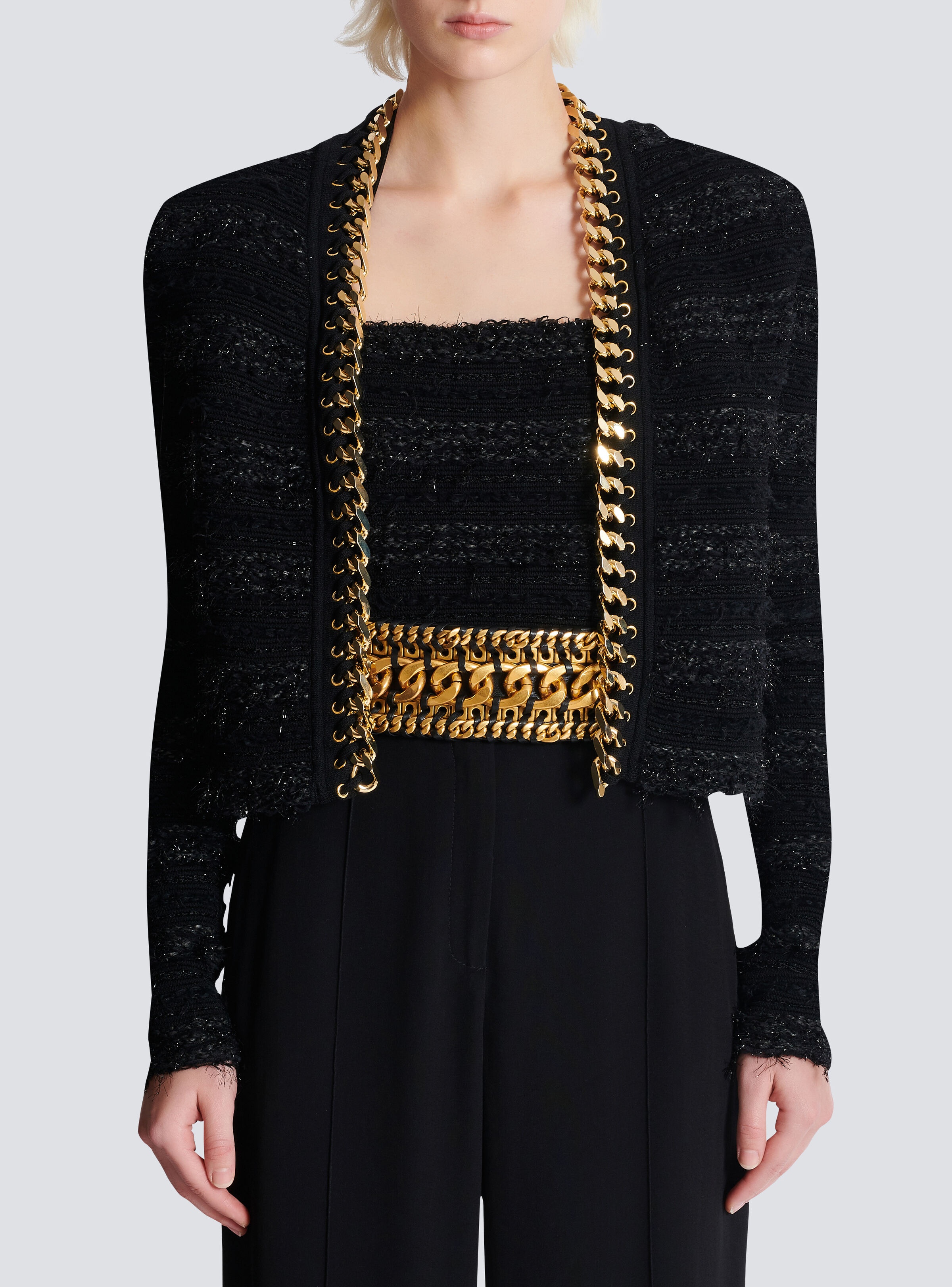 Edge-to-edge knit jacket with chain - 5