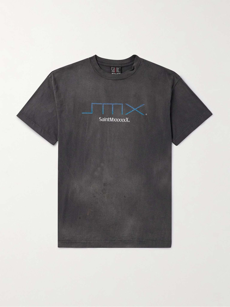 Logo-Print Distressed Cotton-Jersey T-Shirt - 1