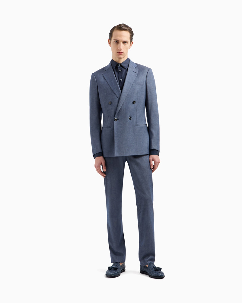 GIORGIO ARMANI SOHO LINE DOUBLE-BREASTED DENIM-EFFECT CASHMERE AND STRETCH COTTON SUIT outlook