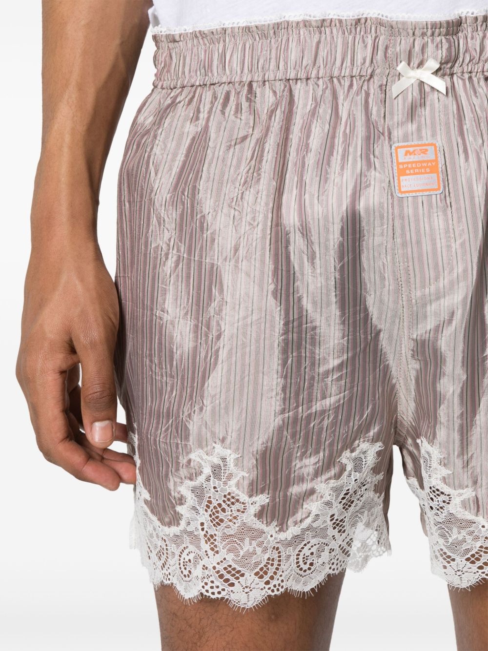 striped lace-trim shorts - 6