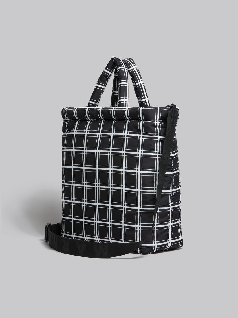 BLACK CHECKED PUFF TOTE BAG - 3