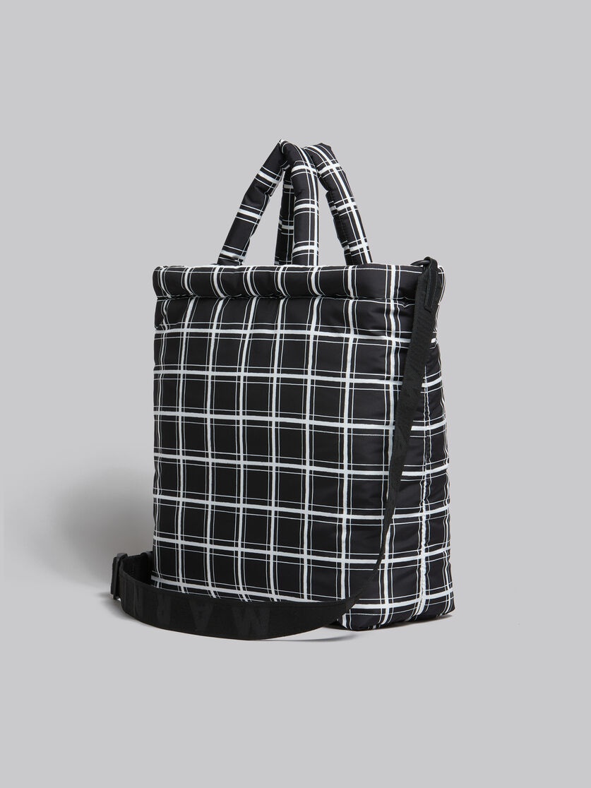 BLACK CHECKED NYLON PUFF TOTE BAG - 3