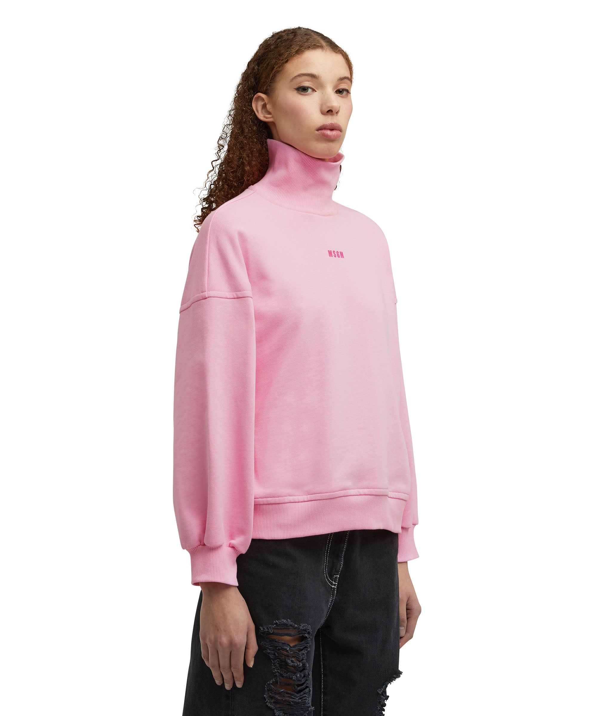 Solid color cotton turtleneck sweatshirt with mini MSGM logo - 3