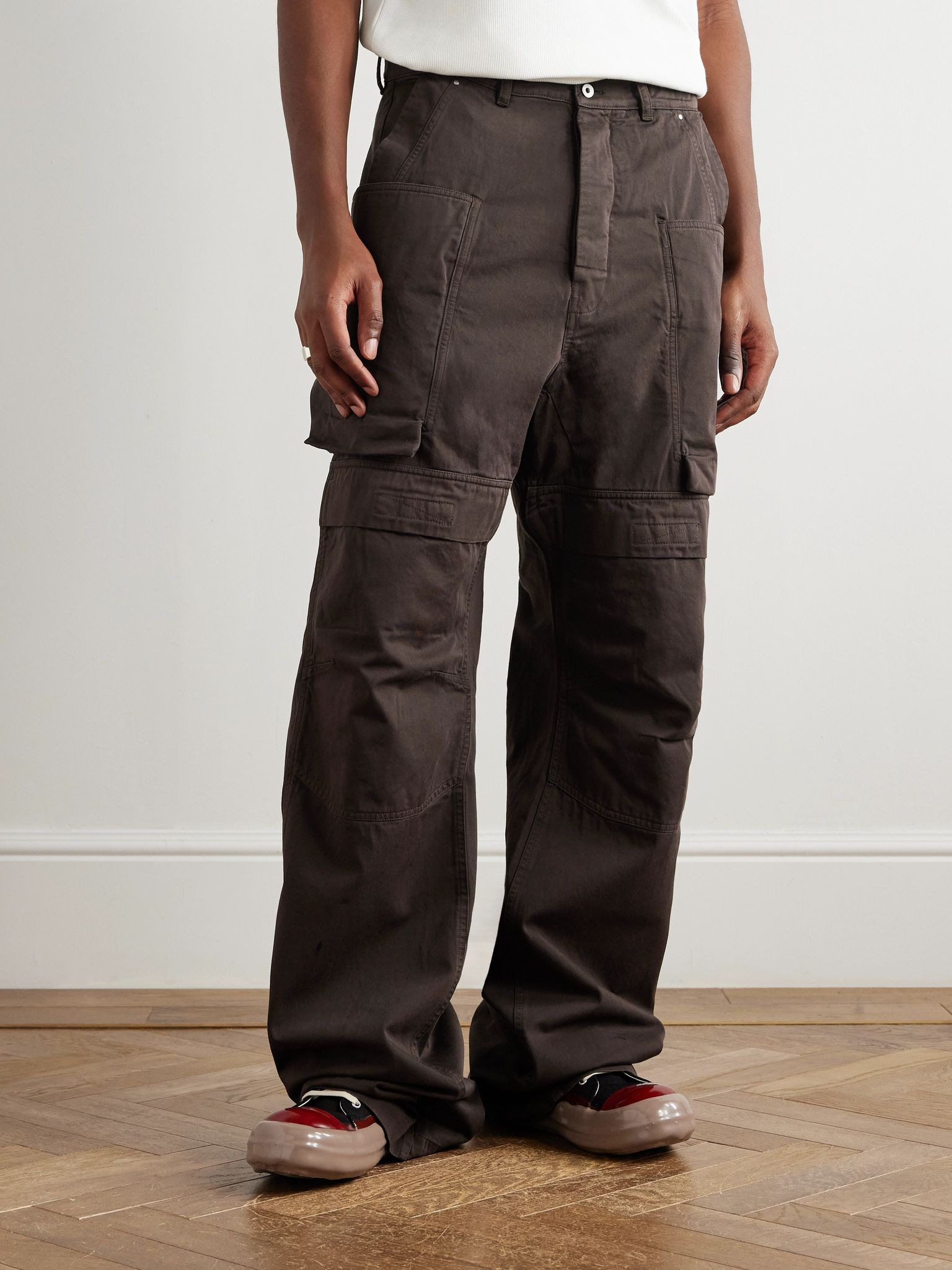 Stefan Wide-Leg Cotton-Twill Cargo Trousers Brown - 3