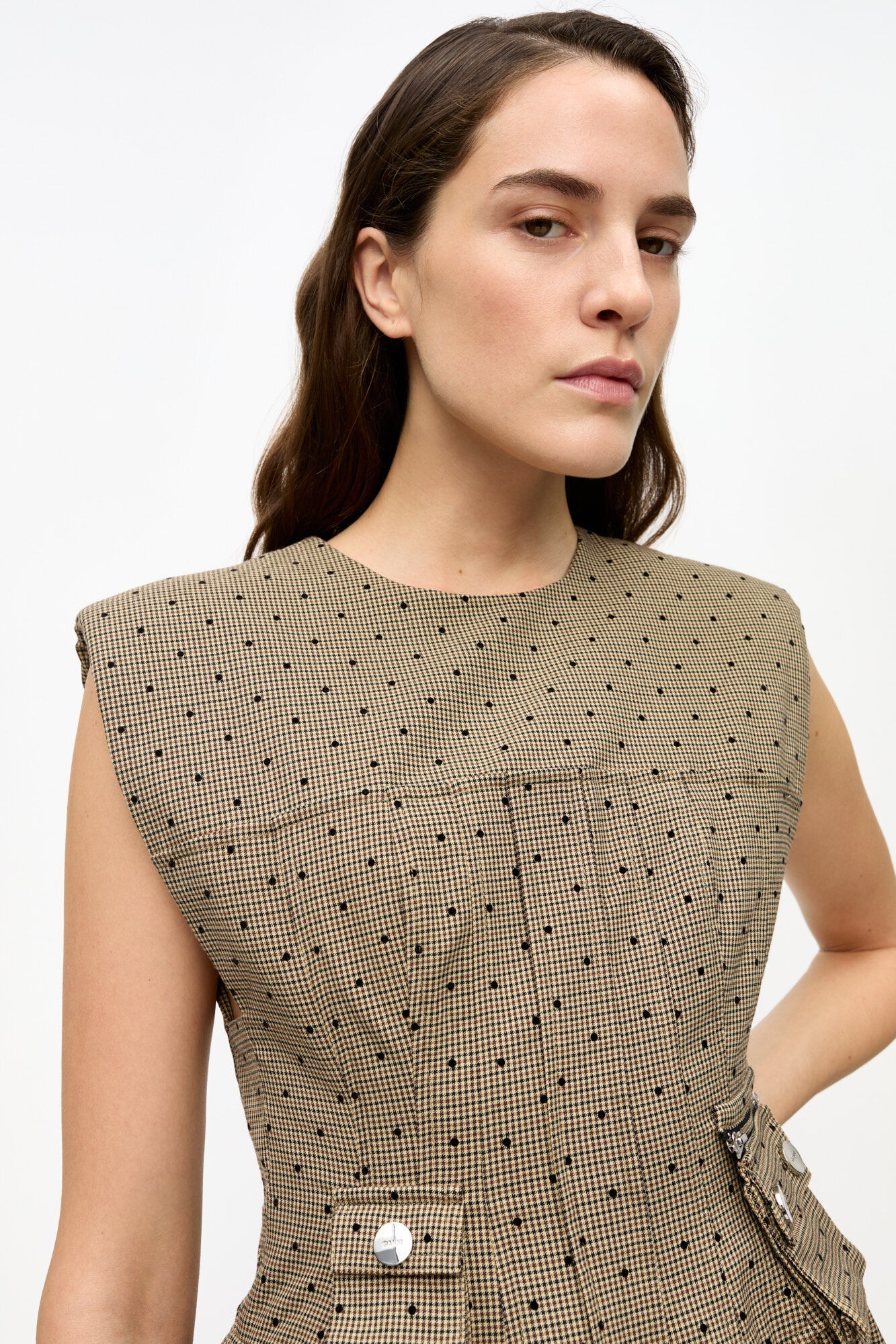 BROWN FLOCK SUITING CORSET MINI DRESS - 4