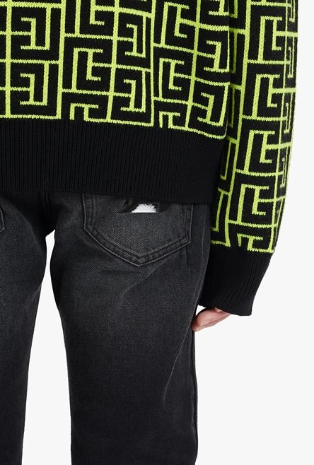 Capsule After ski - neon yellow and black Balmain monogram merino wool turtleneck sweater - 8