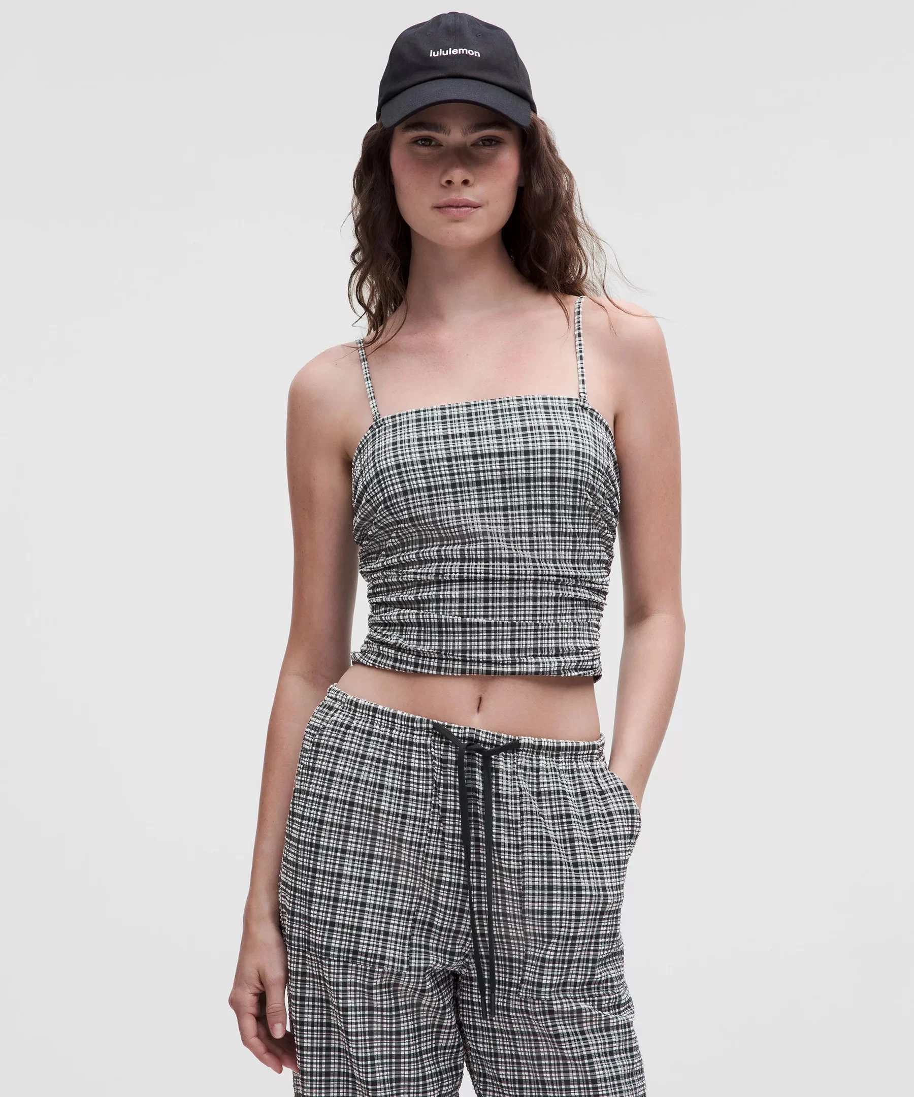 Seersucker Check Strappy Tank Top - 1