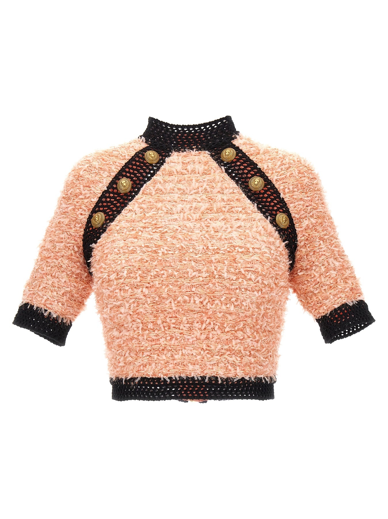 Logo Button Tweed Top Tops Pink - 1