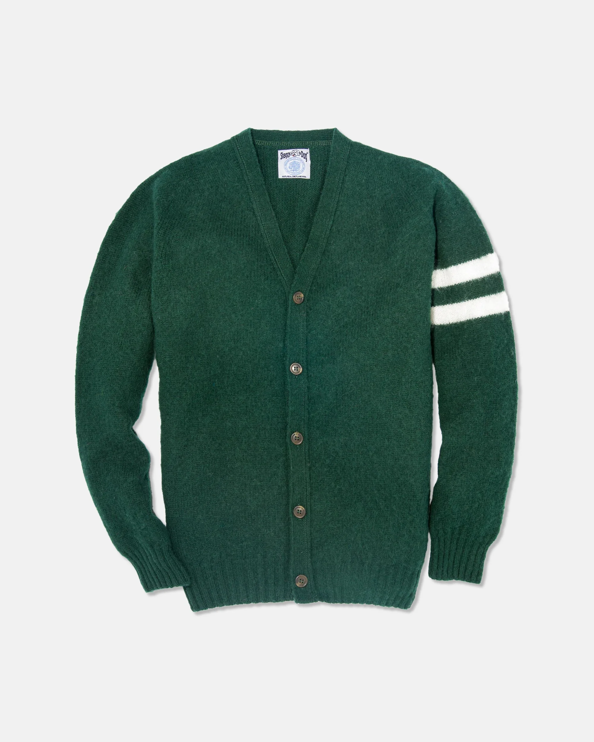 MADE-IN-SCOTLAND HANOVER GREEN SHAGGY DOG UNIVERSITY CARDIGAN - 1