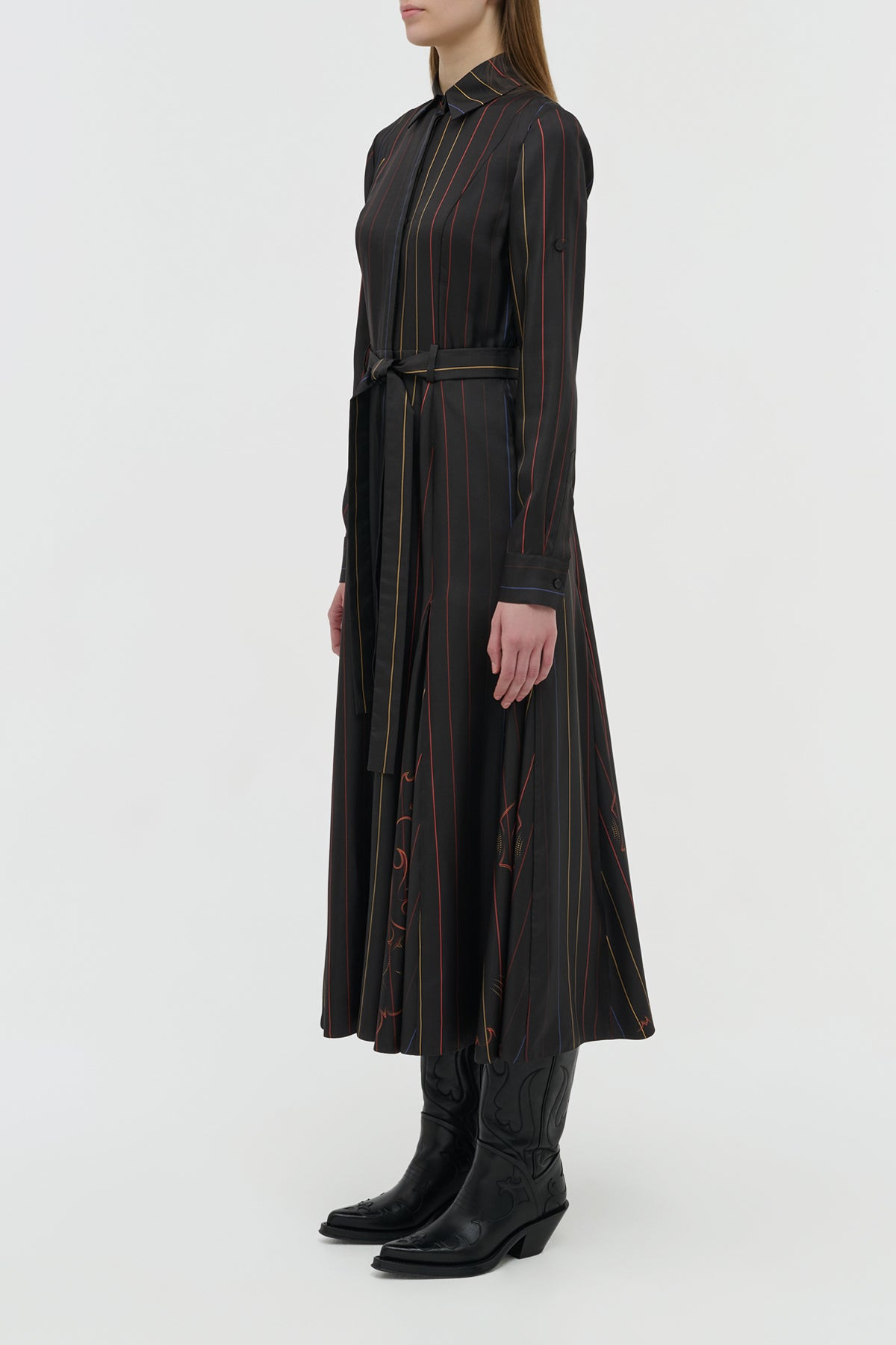 Galway Shirtdress in Charcoal Multi Pinstripe Silk Twill - 3