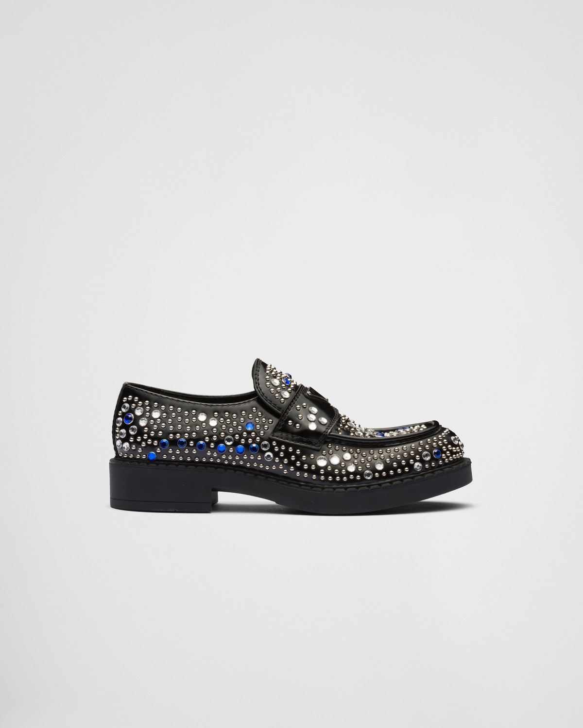 Brushed leather loafers with studs and rhinestones - 1